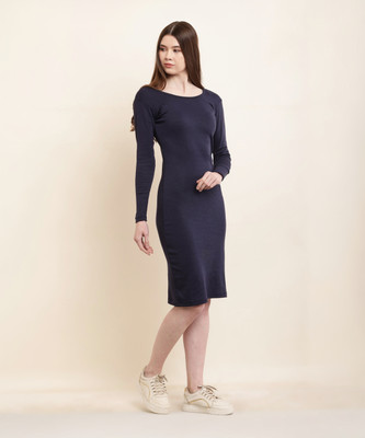 MYLOOKUP Women Bodycon Light Blue Above Knee/Mid Thigh Length Dress