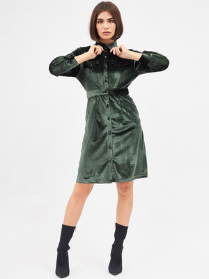 KIBO Women Shirt Green Knee Length Dress