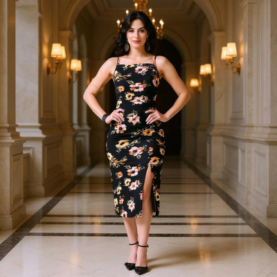 HouseOfCommon Women Bodycon Black Knee Length Dress