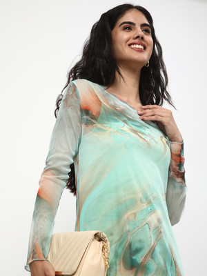 R&B Women A-line Light Blue, Beige Midi/Calf Length Dress