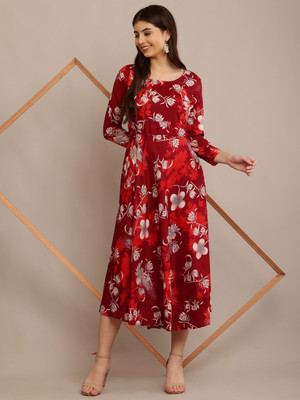 RC NEOEN Women Ethnic Dress Red Maxi/Full Length Dress