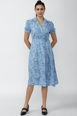 VAN HEUSEN Women A-line Blue Midi/Calf Length Dress
