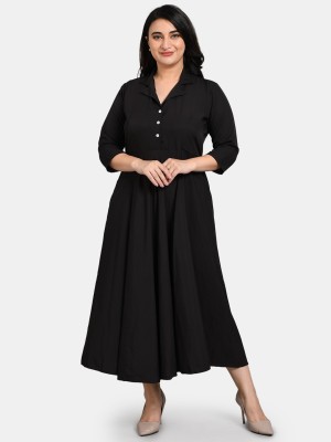 rino Women Fit and Flare Black Dress