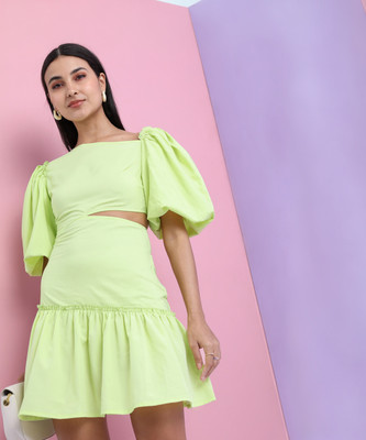 Tokyo Talkies Women Blouson Light Green Above Knee/Mid Thigh Length Dress