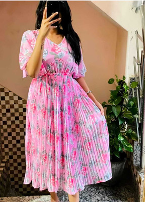 BM ENTERPTISES Women Fit and Flare Multicolor Midi/Calf Length Dress