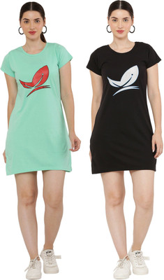 HouseOfCommon Women T Shirt Multicolor Above Knee/Mid Thigh Length Dress