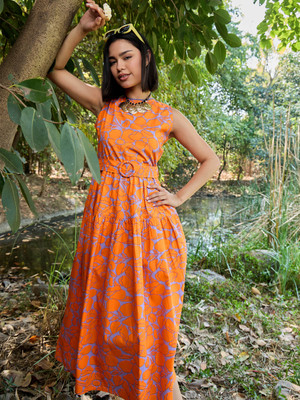 Pink Paprika By SASSAFRAS Women Fit and Flare Grey Midi/Calf Length Dress
