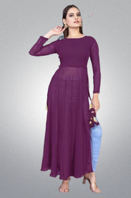 Bhagavti Women Fit and Flare Purple Maxi/Full Length Dress