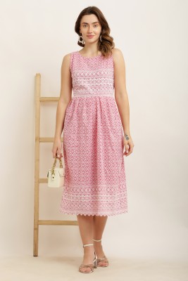 IT FASHION Women Fit and Flare Pink, White Dress