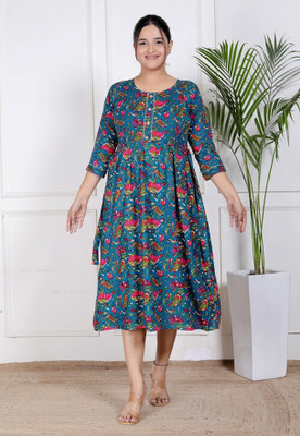 Maysha Creation Women Fit and Flare Light Blue Midi/Calf Length Dress