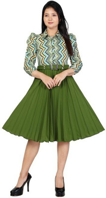 DENIM DIVA Women Empire Waist Dark Green Knee Length Dress