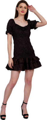 ART OF CLOTHING Women Fit and Flare Brown Above Knee/Mid Thigh Length Dress