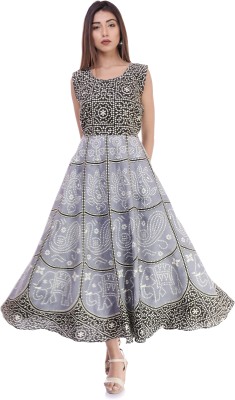 Art World Women Maxi Grey, Black, White Dress