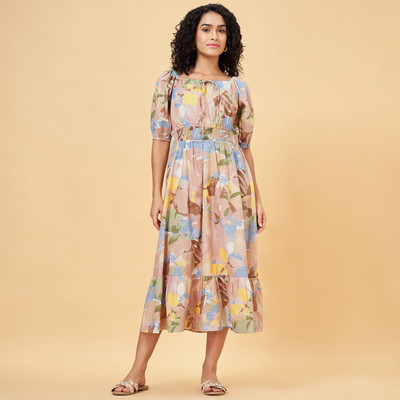 Honey By Pantaloons Women Fit and Flare White Midi/Calf Length Dress