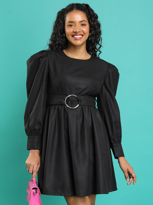 Tokyo Talkies Women Skater Black Above Knee/Mid Thigh Length Dress