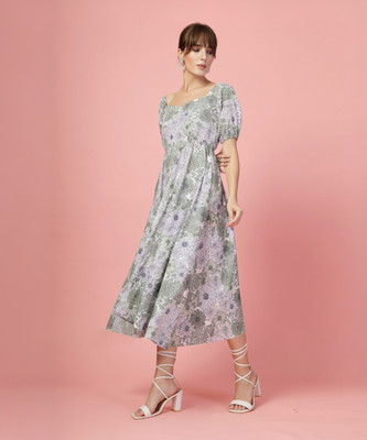 Oomph! Women Fit and Flare Green Midi/Calf Length Dress