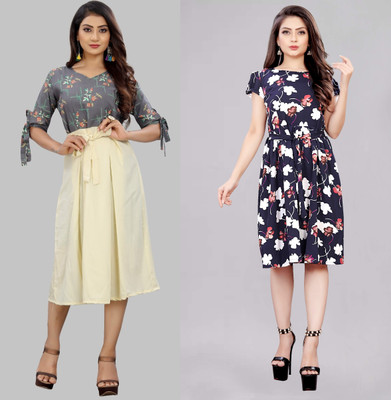 maruti fab Women Fit and Flare Grey Knee Length Dress