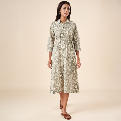 Akkriti by Pantaloons Women A-line Green, White Dress