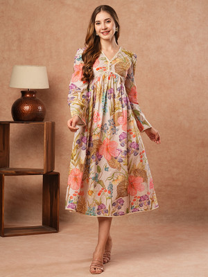 Fashor Women A-line Multicolor Midi/Calf Length Dress