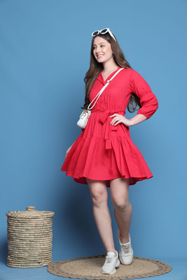 Rajnandini Women A-line Pink Above Knee/Mid Thigh Length Dress