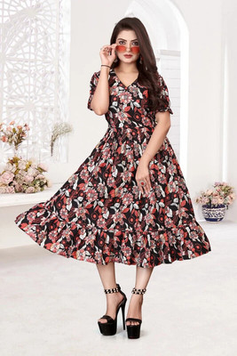 Nautiful Women Maxi Multicolor Below Knee Dress