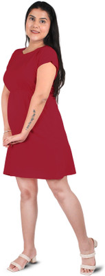 pinkshell Women Asymmetric Maroon Above Knee/Mid Thigh Length Dress
