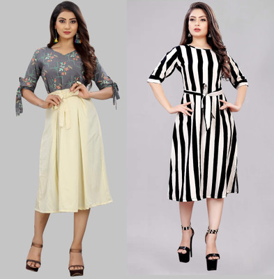 Hiral Creation Women A-line Multicolor Midi/Calf Length Dress