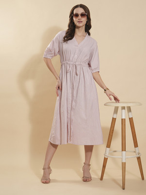 Dressberry Women Fit and Flare Pink Midi/Calf Length Dress