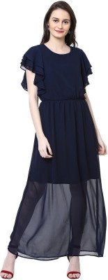 HARPA Women Ruffled Dark Blue Dress