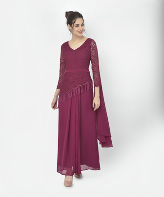 Eavan Women A-line Maroon Maxi/Full Length Dress