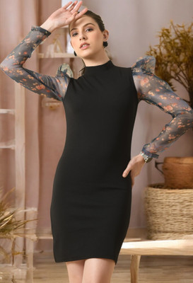 METRONAUT Women Bodycon Black Knee Length Dress