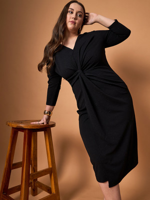 SASSAFRAS Curve Women A-line Black Midi/Calf Length Dress