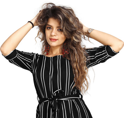 Gurudev Fashiion Women Fit and Flare Black Knee Length Dress
