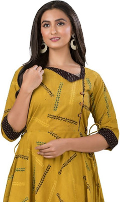 Crazy Needle Women A-line Yellow Below Knee Dress