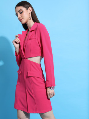 Tokyo Talkies Women Asymmetric Pink Above Knee/Mid Thigh Length Dress