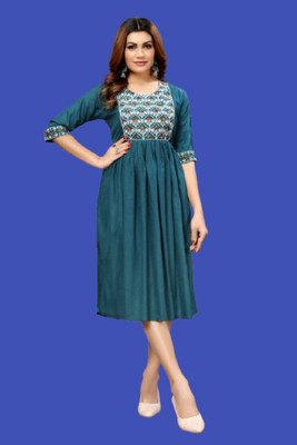 DICHIKA enterprise Women Fit and Flare Blue Midi/Calf Length Dress