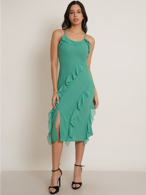 9 impression Women Bodycon Green Below Knee Dress