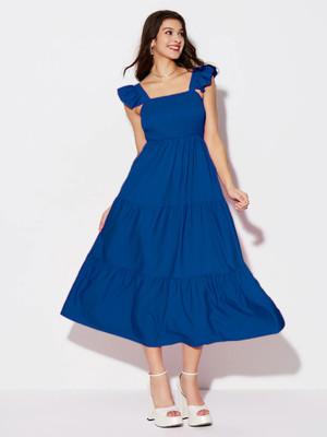 DIMPY GARMENTS Women A-line Blue Midi/Calf Length Dress