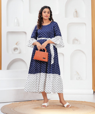Jyoti Women A-line Dark Blue Midi/Calf Length Dress