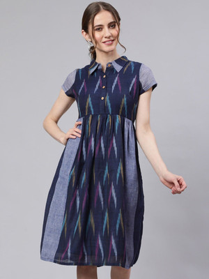 ANOUK Women Fit and Flare Blue Above Knee/Mid Thigh Length Dress