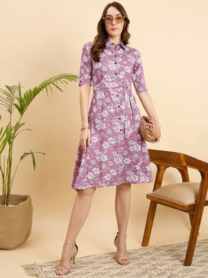 Dwarros Women Fit and Flare Multicolor Knee Length Dress
