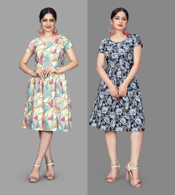 HOUSE OFF COMMON Women A-line Multicolor Below Knee Dress