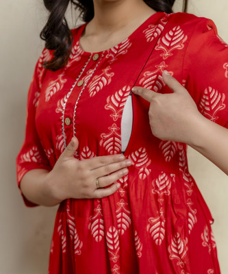 Zyla Women Fit and Flare Red Below Knee Dress