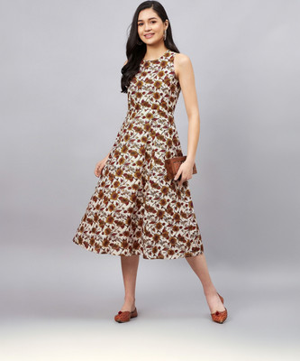 WineRed Women A-line Beige Midi/Calf Length Dress