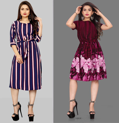 maruti fab Women Fit and Flare Purple Knee Length Dress