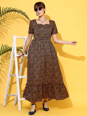 Honky Tonky Women Fit and Flare Brown Maxi/Full Length Dress