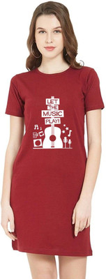 HouseOfCommon Women T Shirt Red Above Knee/Mid Thigh Length Dress