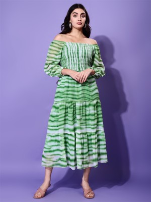 Attire Empire Women Fit and Flare Green Dress