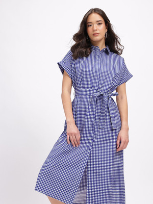 Glitchez Women Shirt Blue Below Knee Dress