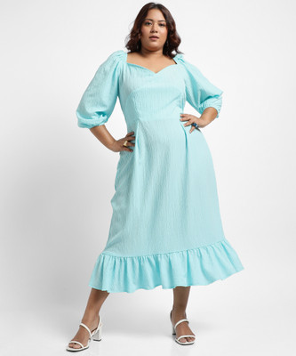 Instafab Plus Women A-line Blue Midi/Calf Length Dress